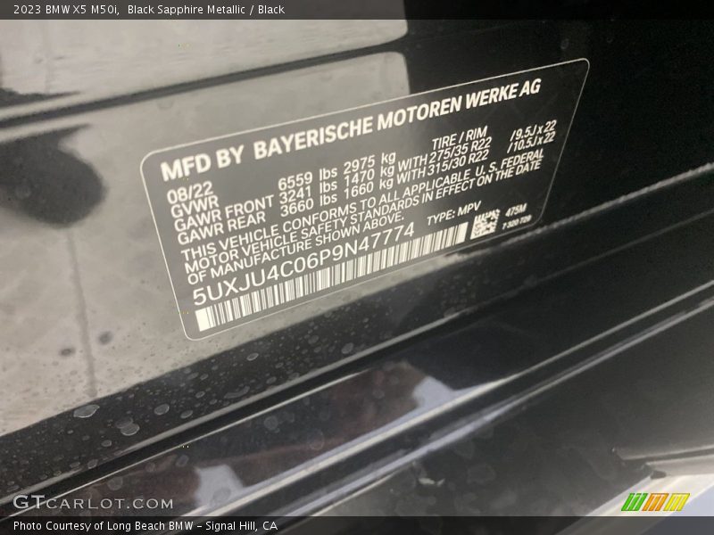 2023 X5 M50i Black Sapphire Metallic Color Code 475