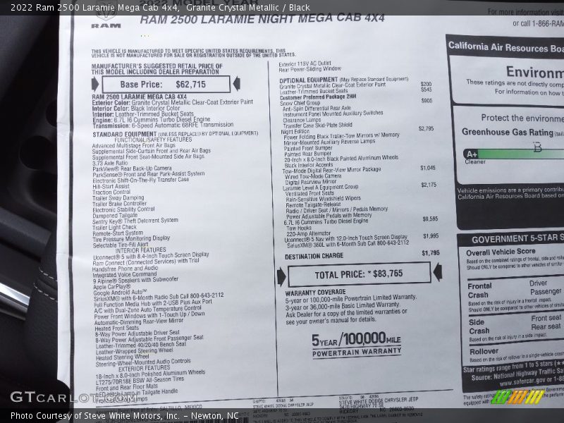  2022 2500 Laramie Mega Cab 4x4 Window Sticker