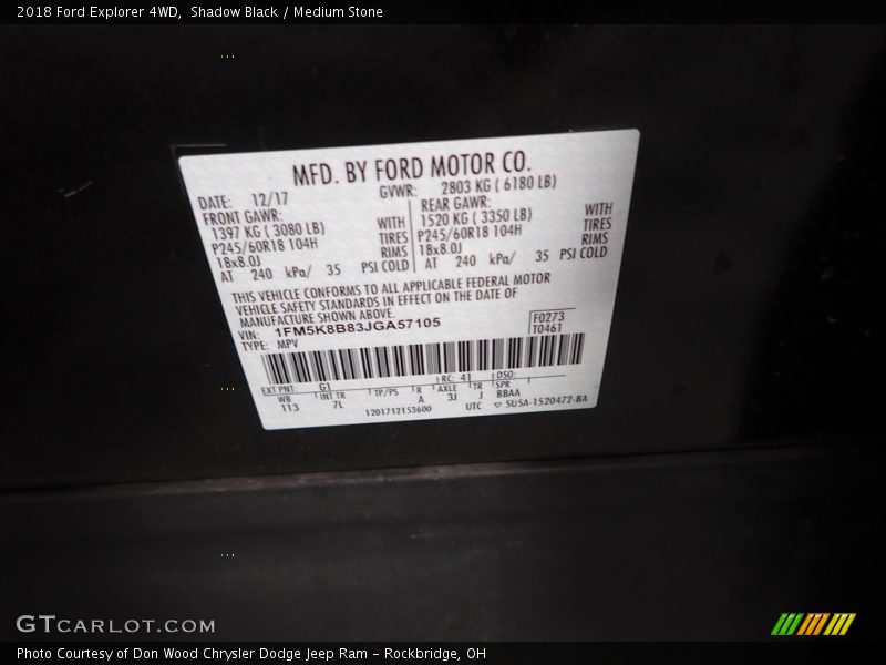 Shadow Black / Medium Stone 2018 Ford Explorer 4WD
