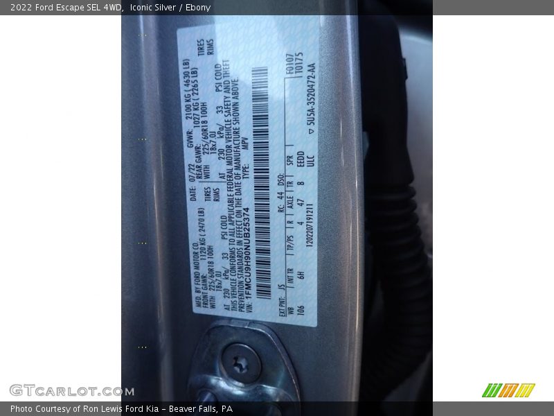 2022 Escape SEL 4WD Iconic Silver Color Code JS