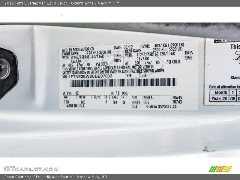 Oxford White / Medium Flint 2012 Ford E Series Van E250 Cargo