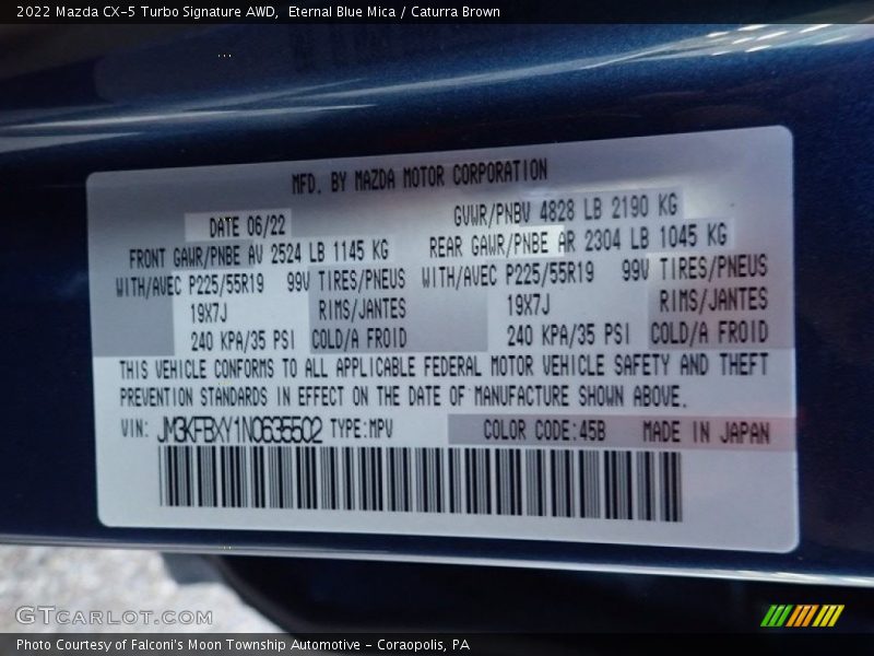 2022 CX-5 Turbo Signature AWD Eternal Blue Mica Color Code 45B