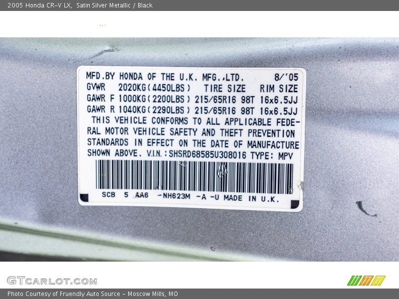 Satin Silver Metallic / Black 2005 Honda CR-V LX