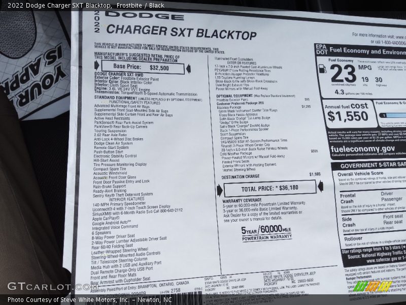  2022 Charger SXT Blacktop Window Sticker