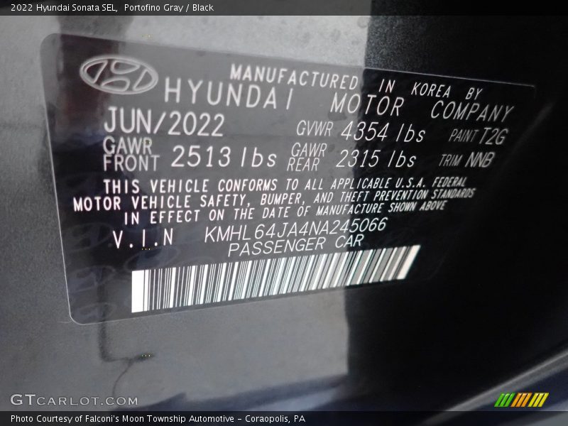 Portofino Gray / Black 2022 Hyundai Sonata SEL