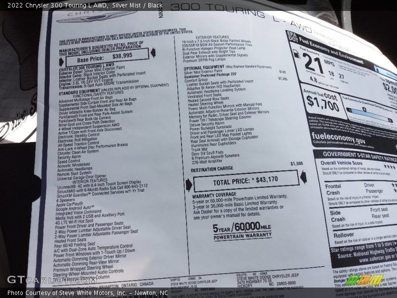  2022 300 Touring L AWD Window Sticker