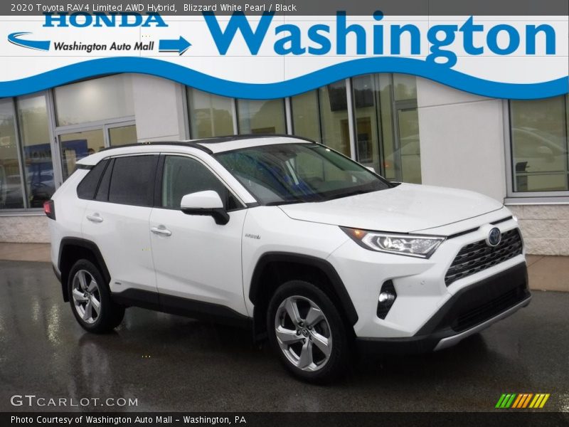 Blizzard White Pearl / Black 2020 Toyota RAV4 Limited AWD Hybrid