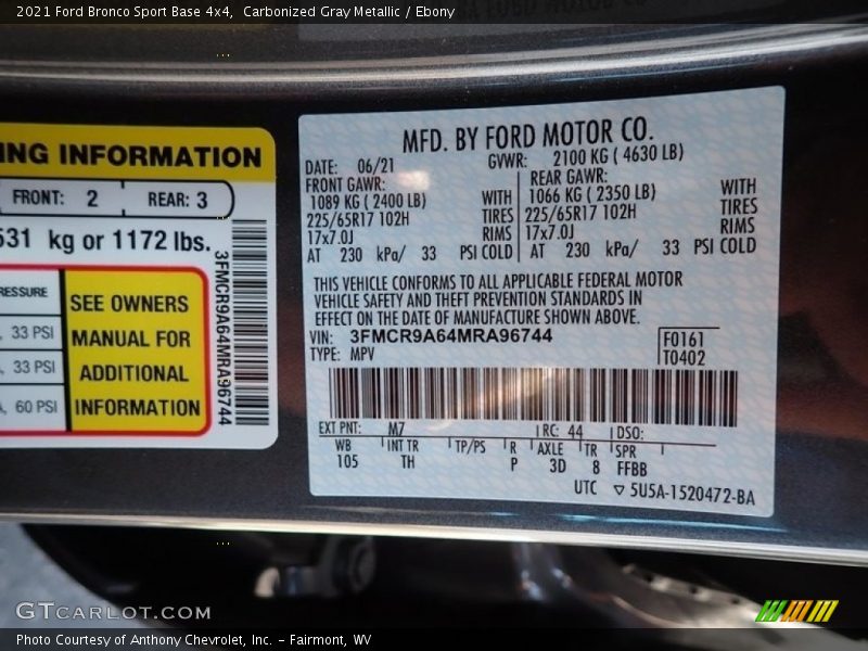 Carbonized Gray Metallic / Ebony 2021 Ford Bronco Sport Base 4x4