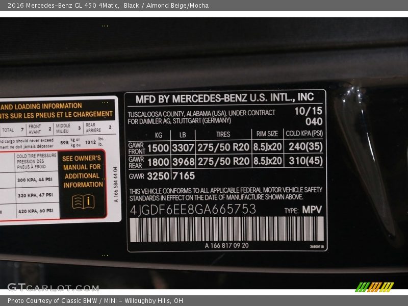 Black / Almond Beige/Mocha 2016 Mercedes-Benz GL 450 4Matic