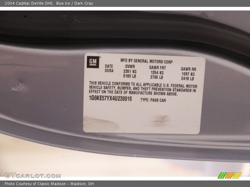 Blue Ice / Dark Gray 2004 Cadillac DeVille DHS