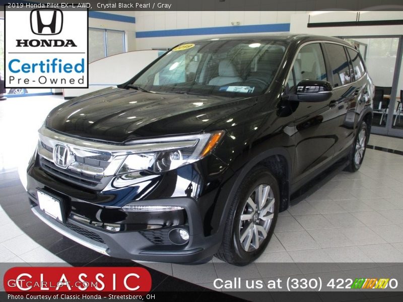 Crystal Black Pearl / Gray 2019 Honda Pilot EX-L AWD