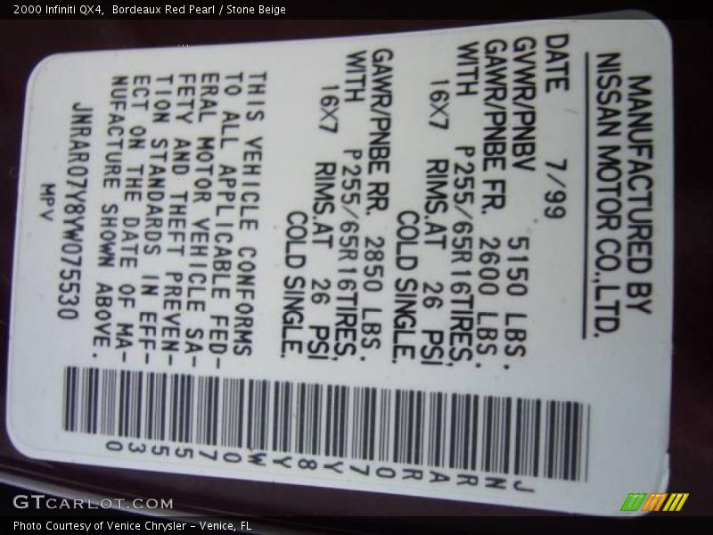 Bordeaux Red Pearl / Stone Beige 2000 Infiniti QX4