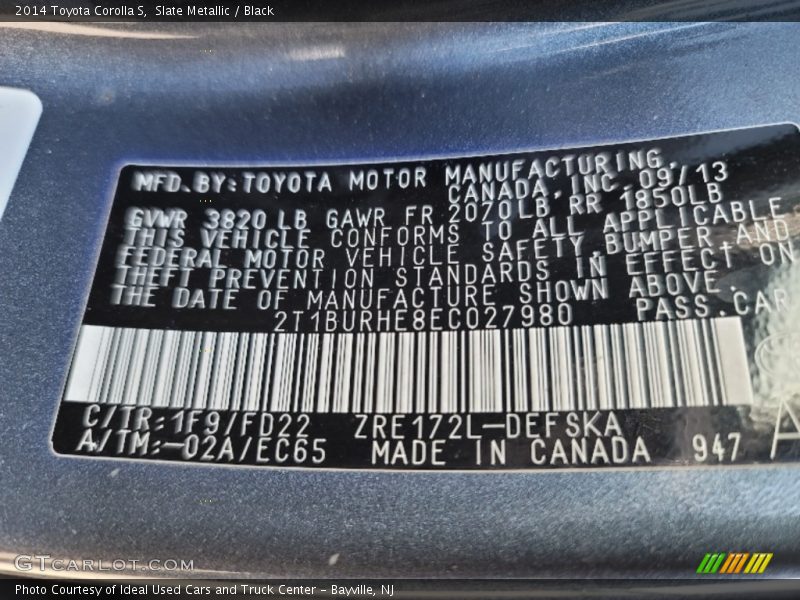 Slate Metallic / Black 2014 Toyota Corolla S