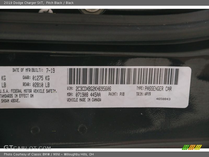 Pitch Black / Black 2019 Dodge Charger SXT