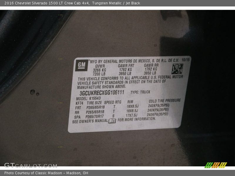 Tungsten Metallic / Jet Black 2016 Chevrolet Silverado 1500 LT Crew Cab 4x4
