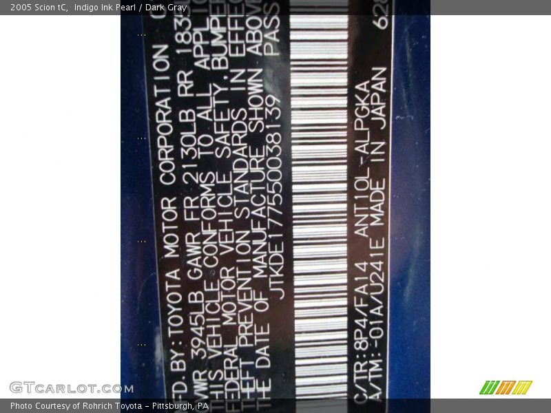 Indigo Ink Pearl / Dark Gray 2005 Scion tC