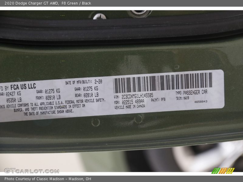 F8 Green / Black 2020 Dodge Charger GT AWD