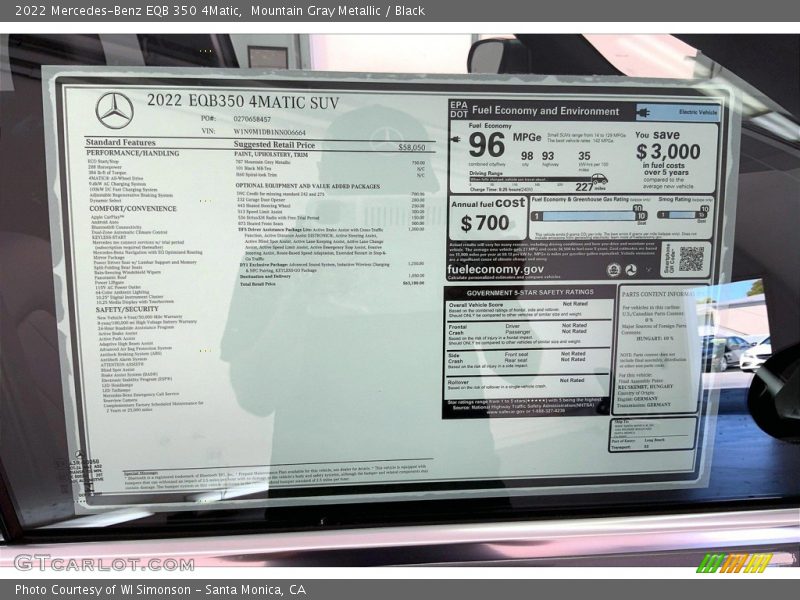  2022 EQB 350 4Matic Window Sticker