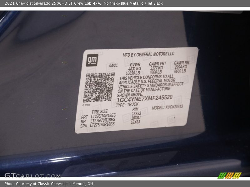 Northsky Blue Metallic / Jet Black 2021 Chevrolet Silverado 2500HD LT Crew Cab 4x4