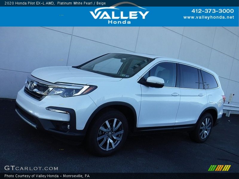 Platinum White Pearl / Beige 2020 Honda Pilot EX-L AWD
