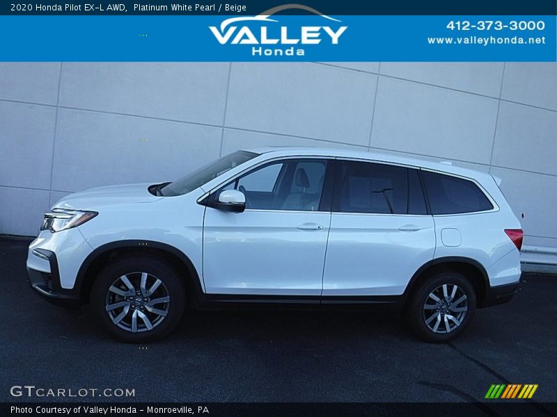 Platinum White Pearl / Beige 2020 Honda Pilot EX-L AWD