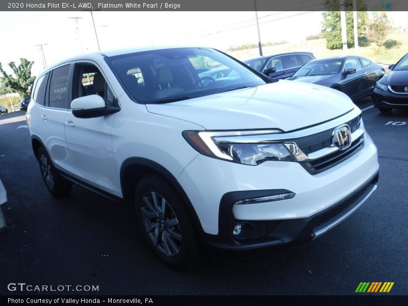 Platinum White Pearl / Beige 2020 Honda Pilot EX-L AWD