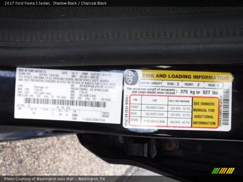 Shadow Black / Charcoal Black 2017 Ford Fiesta S Sedan