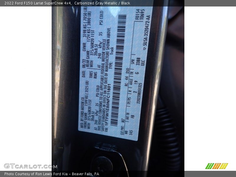 2022 F150 Lariat SuperCrew 4x4 Carbonized Gray Metallic Color Code M7