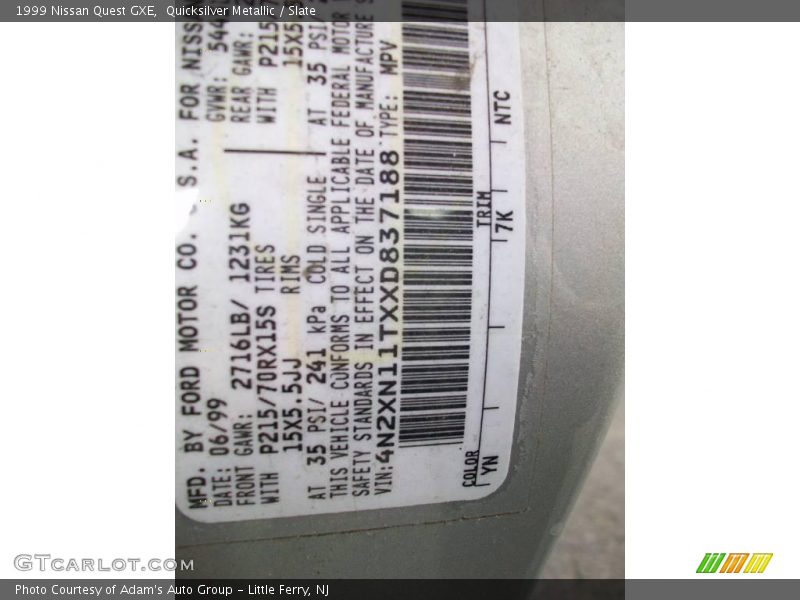 Quicksilver Metallic / Slate 1999 Nissan Quest GXE