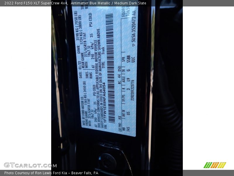 Antimatter Blue Metallic / Medium Dark Slate 2022 Ford F150 XLT SuperCrew 4x4
