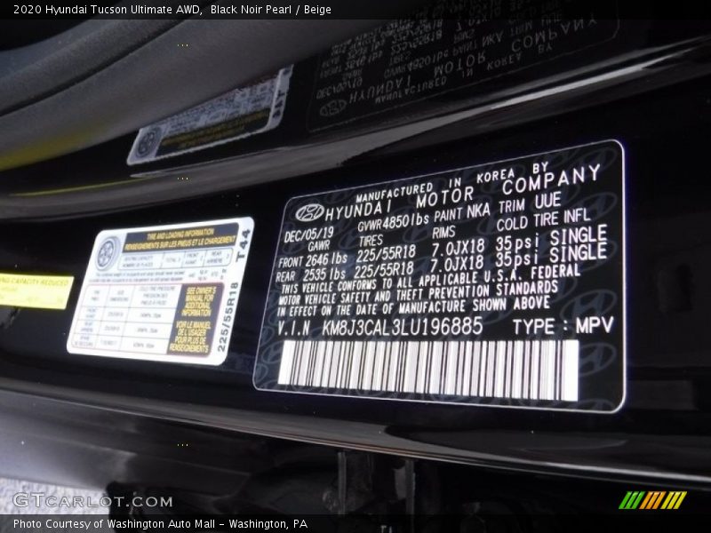 Black Noir Pearl / Beige 2020 Hyundai Tucson Ultimate AWD