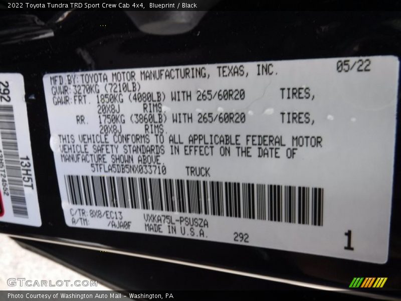 Blueprint / Black 2022 Toyota Tundra TRD Sport Crew Cab 4x4