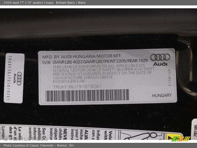 Brilliant Black / Black 2009 Audi TT 2.0T quattro Coupe