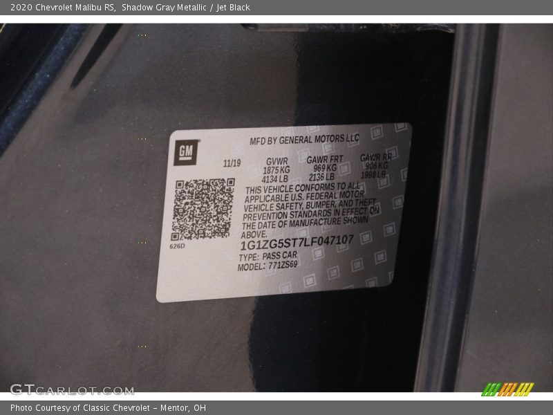 Shadow Gray Metallic / Jet Black 2020 Chevrolet Malibu RS