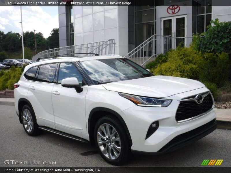 Blizzard White Pearl / Harvest Beige 2020 Toyota Highlander Limited AWD