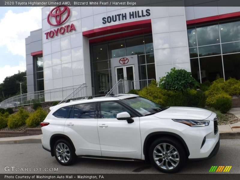 Blizzard White Pearl / Harvest Beige 2020 Toyota Highlander Limited AWD