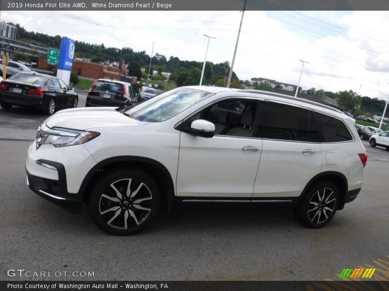 White Diamond Pearl / Beige 2019 Honda Pilot Elite AWD