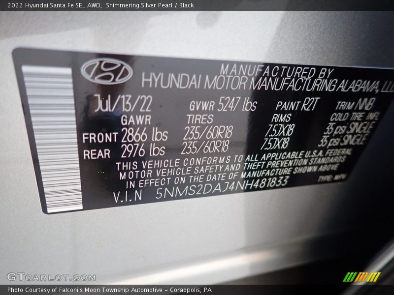 Shimmering Silver Pearl / Black 2022 Hyundai Santa Fe SEL AWD