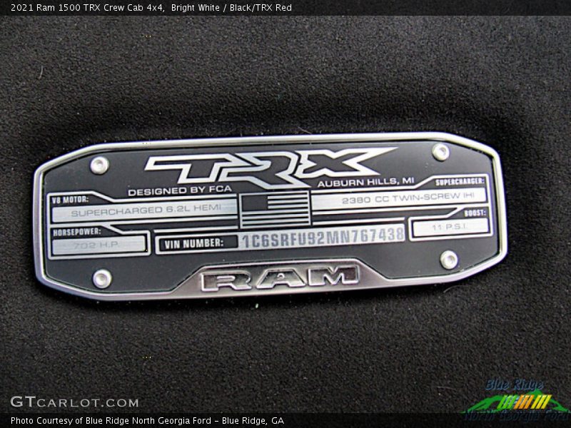 Info Tag of 2021 1500 TRX Crew Cab 4x4