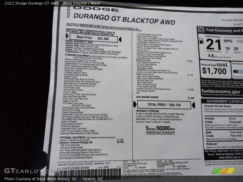 White Knuckle / Black 2022 Dodge Durango GT AWD