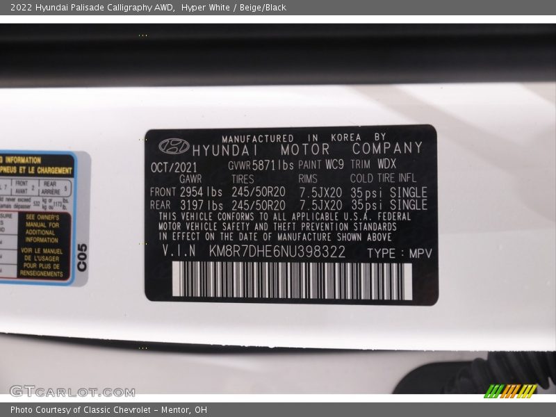 Hyper White / Beige/Black 2022 Hyundai Palisade Calligraphy AWD