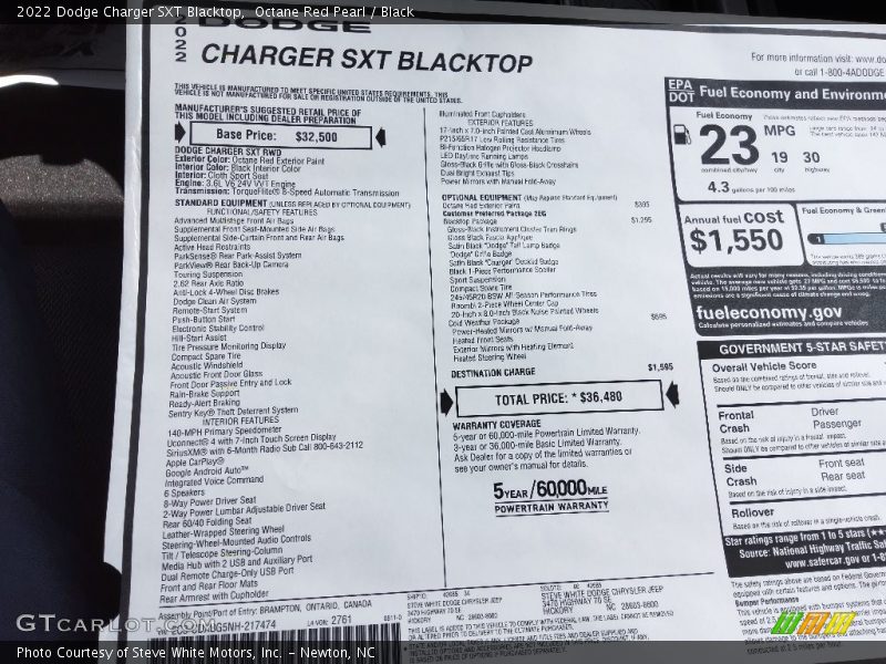 Octane Red Pearl / Black 2022 Dodge Charger SXT Blacktop