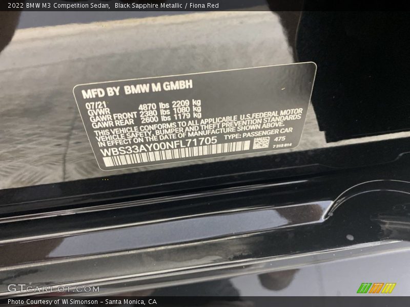 2022 M3 Competition Sedan Black Sapphire Metallic Color Code 475
