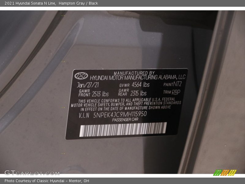 Hampton Gray / Black 2021 Hyundai Sonata N Line