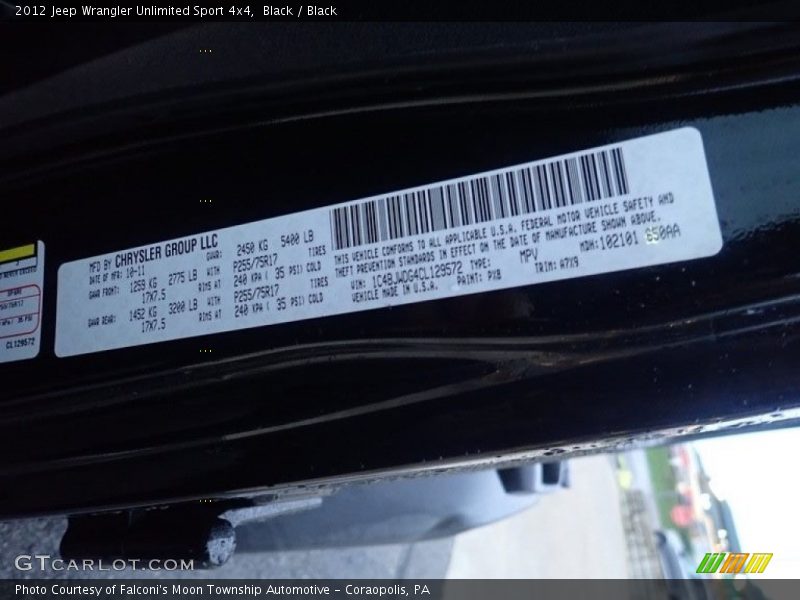 Black / Black 2012 Jeep Wrangler Unlimited Sport 4x4