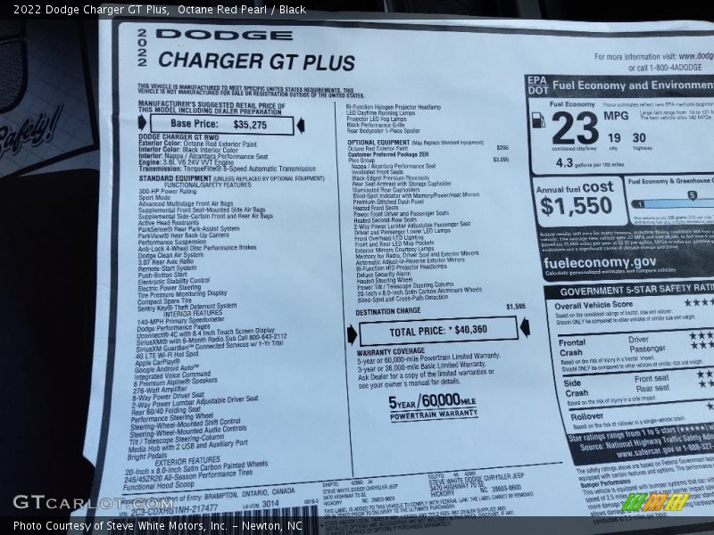  2022 Charger GT Plus Window Sticker