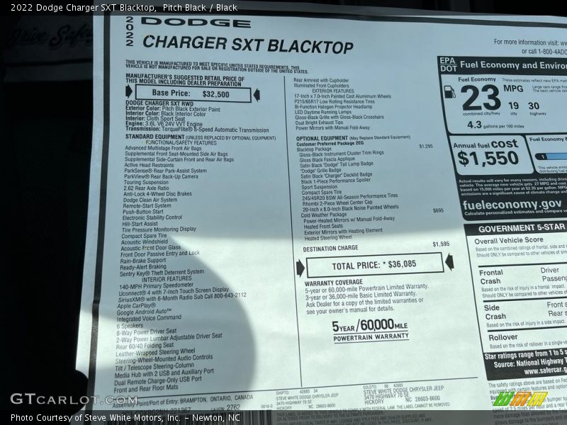  2022 Charger SXT Blacktop Window Sticker