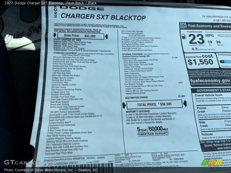 Pitch Black / Black 2022 Dodge Charger SXT Blacktop