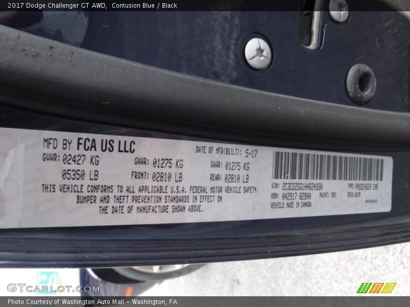 Contusion Blue / Black 2017 Dodge Challenger GT AWD