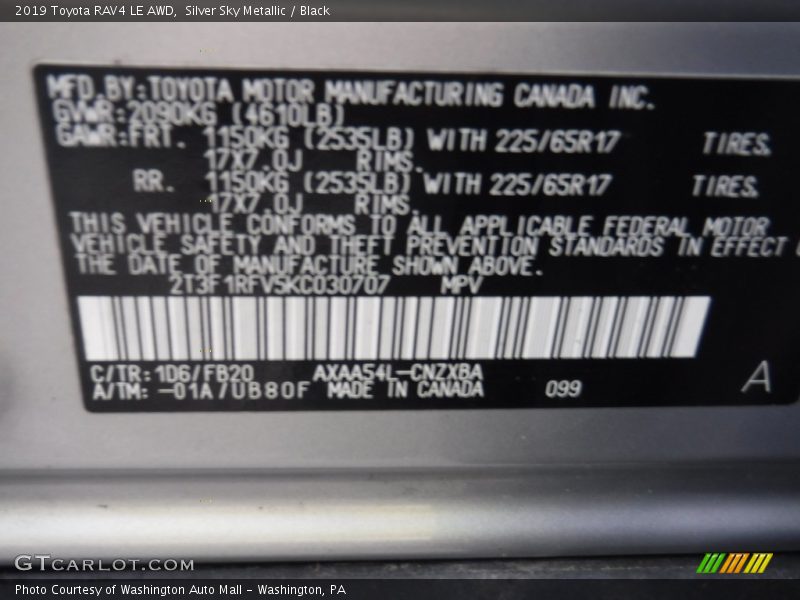Silver Sky Metallic / Black 2019 Toyota RAV4 LE AWD